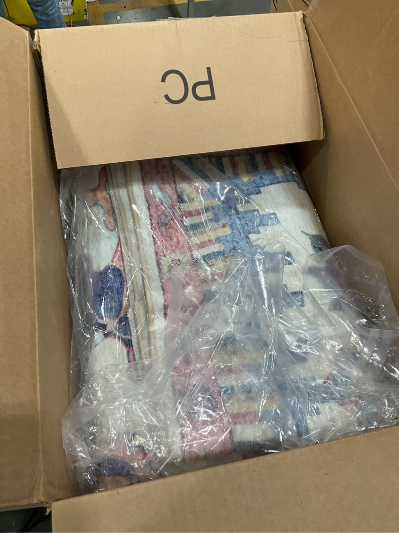 Condition photo showing Good Condition for 8x10 Washable Area Rugs - Modern Oushak Rug Vintage Floral Carpet for Living Room Non-Slip Low Pile Soft Machine Washable Carpet for Bedroom, Dining Room, Nursery, Farmhouse (8'x10', Pink and Blue) 8' x 10' (Rectangular) Pink