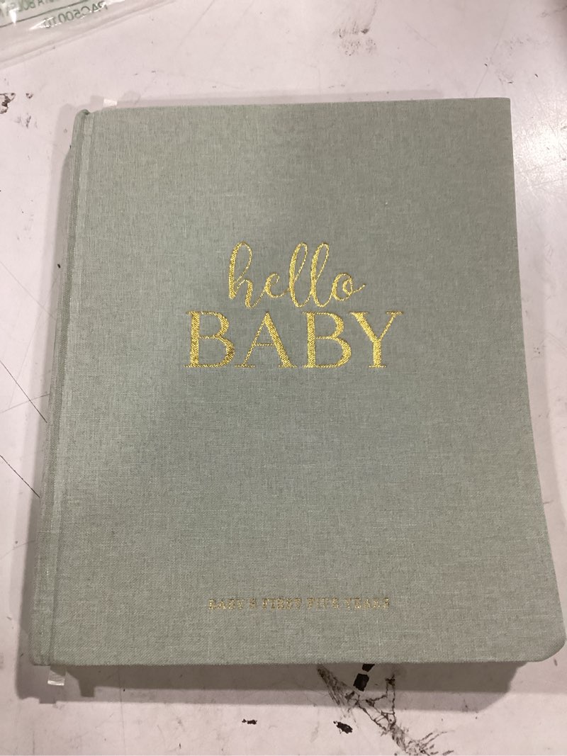 Condition photo showing Good Condition for Lanpn Hello Baby First 5 Year Memory Book for Boy Girl - Linen Hardcover Baby Book Keepsake for New Parents - Newborn Baby Journal Scrapbook Photo Album Baby Milestone Book (Sage Green, 154 Pages)