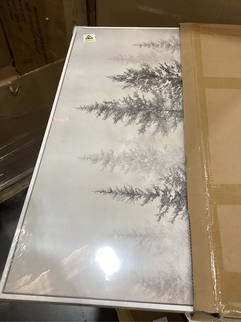 Condition photo showing Good Condition for framed black and white forest landscape wall art, modern minimalist pine tree canvas art prints, contemporary nature pictures wall decor for living room bedroom dining room hallway office 24x36 in 36"l x 24"w black and white pine tree