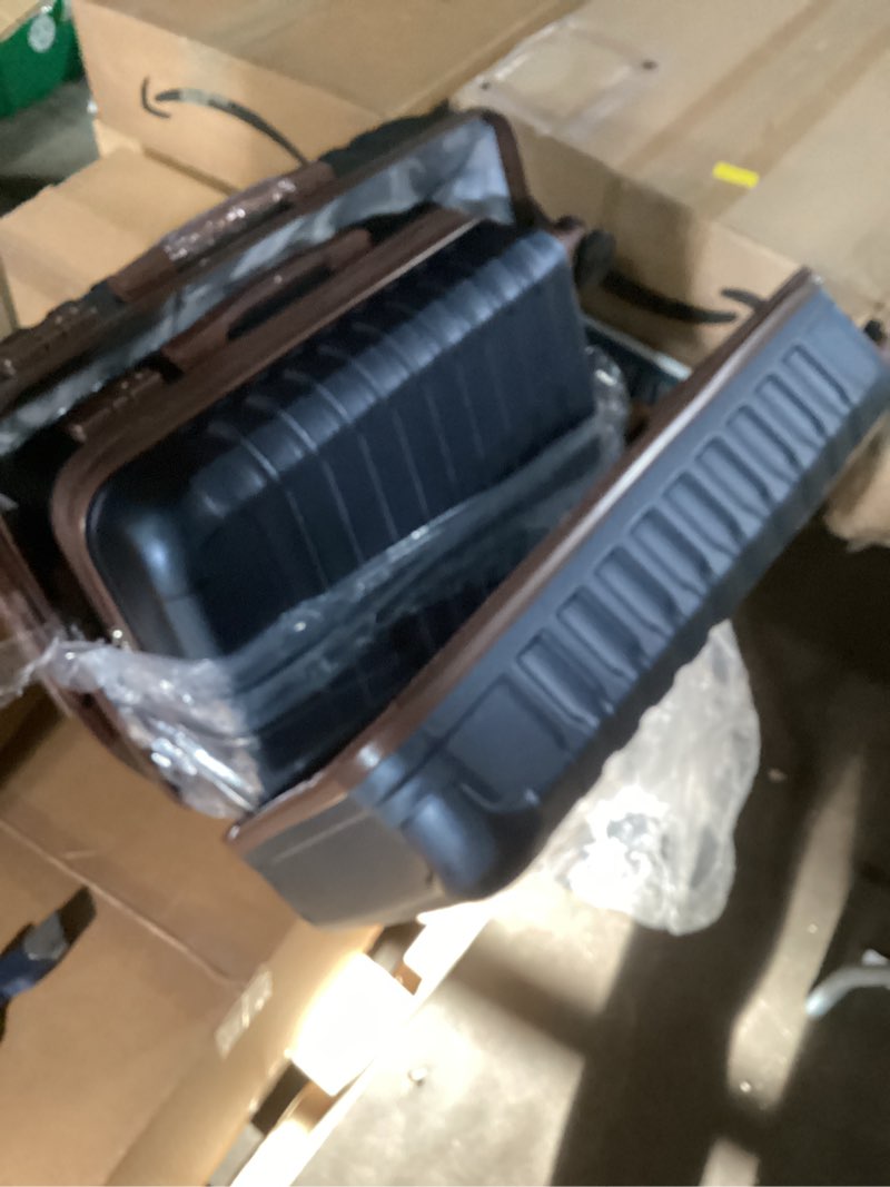 Condition photo showing Good Condition for light flight luggage sets, 3 piece durable suitcase set with spinner wheels, 3 pcs hard shell lightweight luggage with tsa lock, large checked travel suitcases, 20/24/28 inch,blue/brown blue/brown 3-piece set-20 inch/24 inch/28 inch