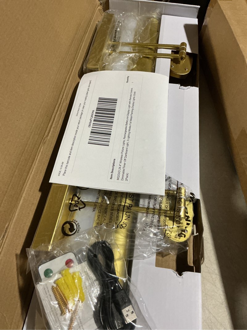 Condition photo showing Good Condition for 24.4" wireless picture lights, rechargeable battery art display light with remote control, dimmable/timer off dartboard light, 3 lighting modes full metal painting display lights (gold-2pack)