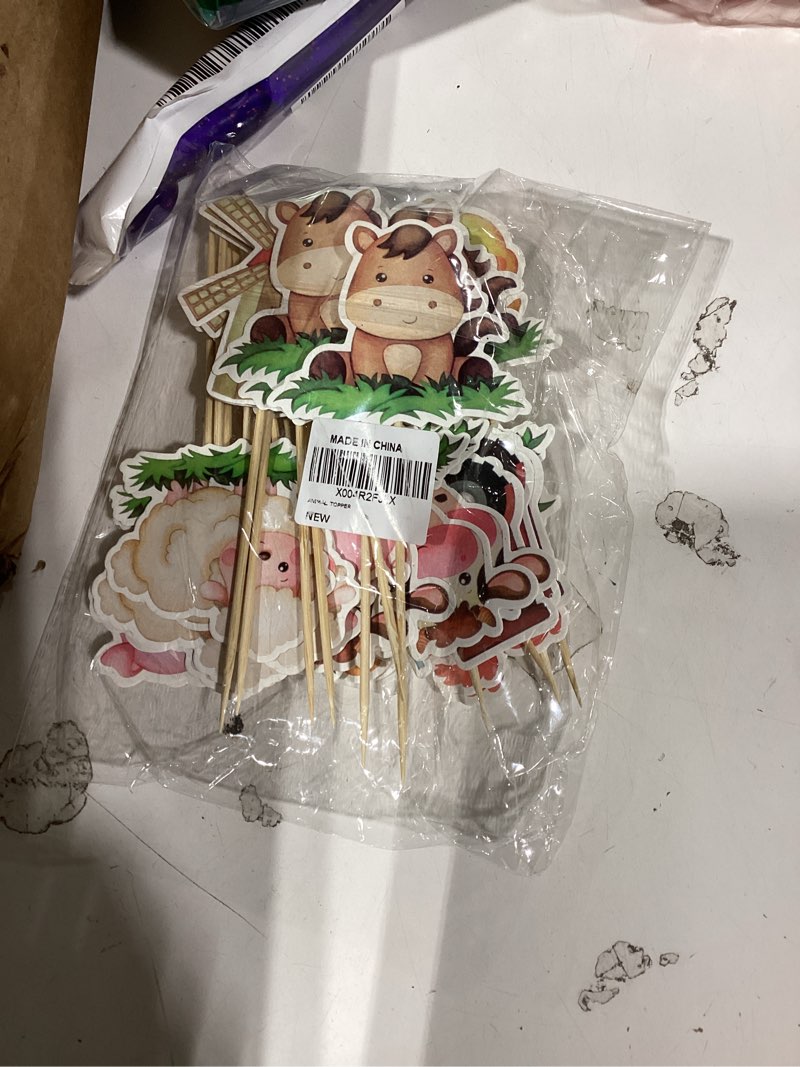 Condition photo showing New/Like New for similar product 24 pcs farm cupcake toppers farm animal party cake food picks barnyard party decorations for farm theme baby shower kids tractor birthday party supplies