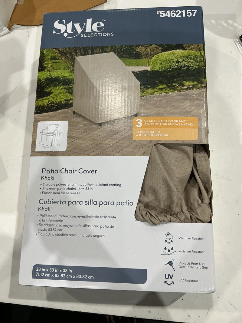 Condition photo showing As Is for style selections tan polyester patio furniture cover for dining chair