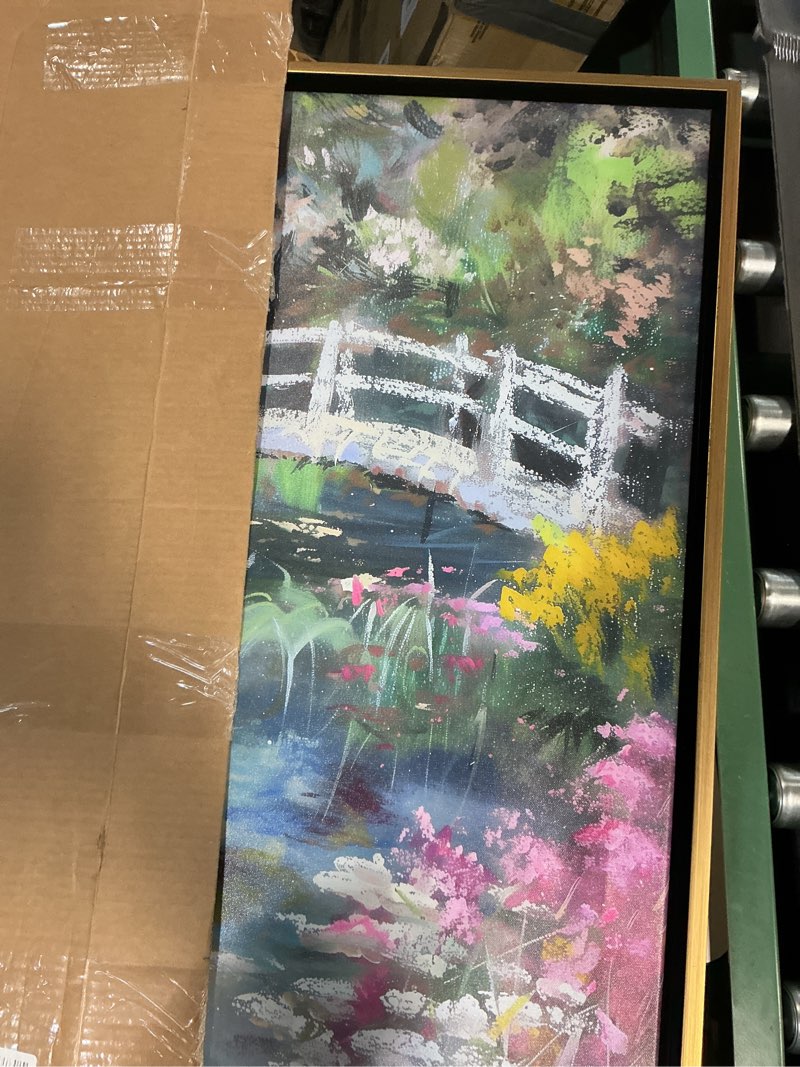 Condition photo showing New/Like New for Art Remedy Hidden Garden Framed Impressionism 1 Piece Canvas Wall Art/Monet And Van Gogh Inspired Art, 21.5" x 31.5", Gold Frame Gold Frame 31.5"L x 21.5"W