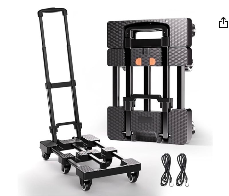 voipvvii folding hand truck 500lbs, portable heavy duty dolly cart, 6 wheels collapsible luggage car