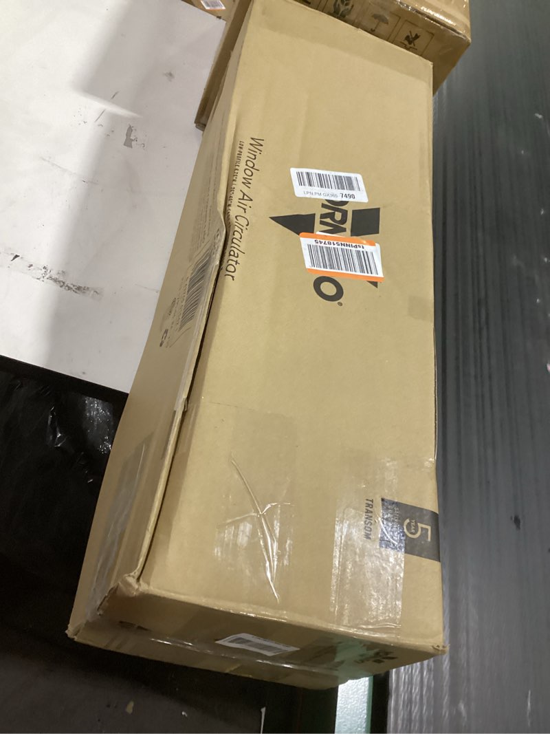 Condition photo showing New/Like New for vornado transom window fan with 4 speeds, remote control, reversible exhaust mode, weather resistant case, black, whole room black remote control fan