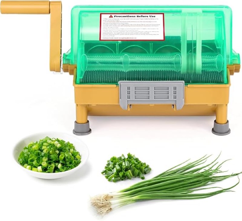 moongiantgo commercial hand scallion cutter green onion chopper shredder slicer, stainless steel blade, make 3mm chopped scallions/green onions/spring onions/leeks/cilantro/garlic (hand crank)