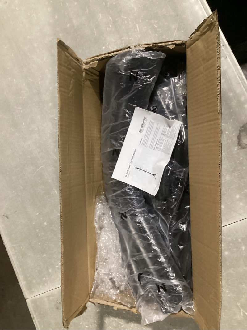 Condition photo showing New/Like New for Mind Reader Freestanding Coat Rack, Multi-Tier Organizer for Office and Entryway, Metal, Black