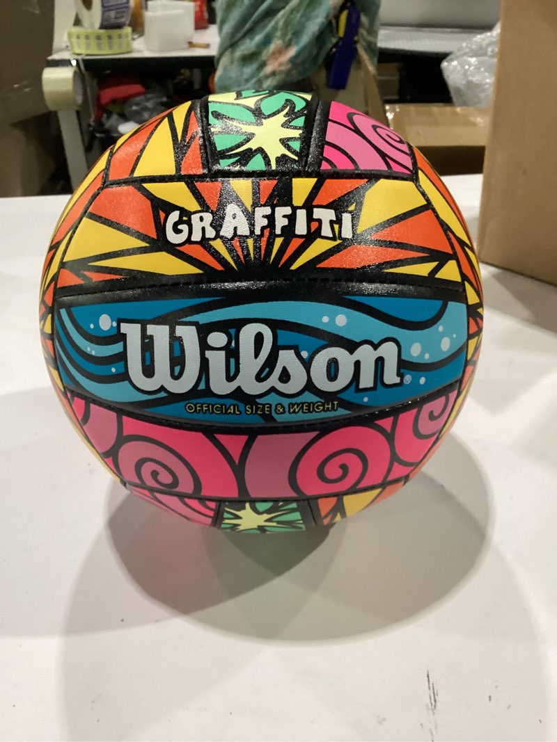 Condition photo showing New/Like New for wilson outdoor recreational volleyball - official size graffiti blue/yellow/orange/pink