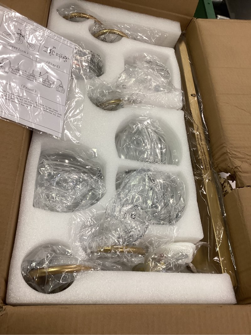 Condition photo showing New/Like New for Gold Vanity Light, Vintage Bathroom Light Fixtures, 5-Light Matte Antique Brass Finish with Crystal Glass Shade, Mid Century Style Wall Sconces for Bedroom, Living Room Gold 5-Light
