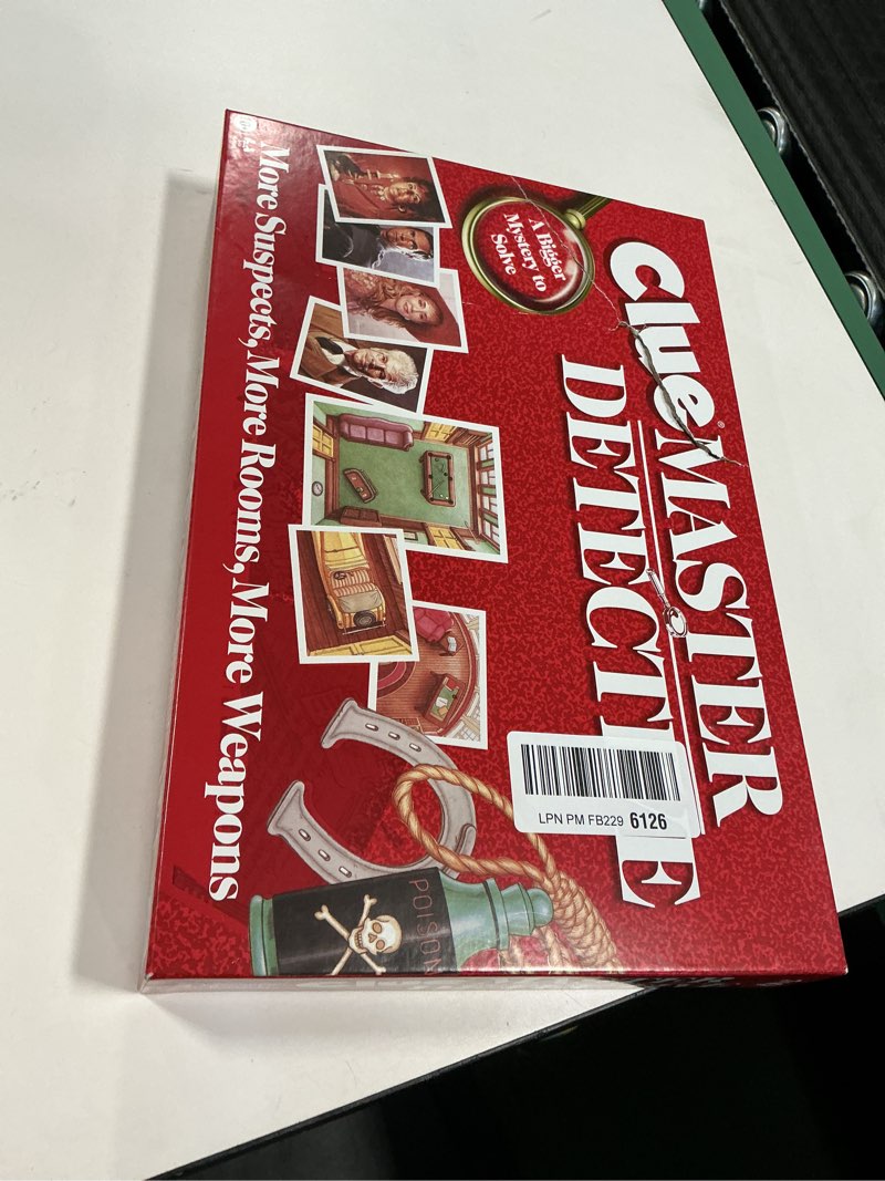 Condition photo showing New/Like New for Clue Master Detective with Oversized Brass Tone Metal Weapons by Winning Moves Games USA, Largest Game of Clue Ever, for up to 10 Players, Ages 10 and Up