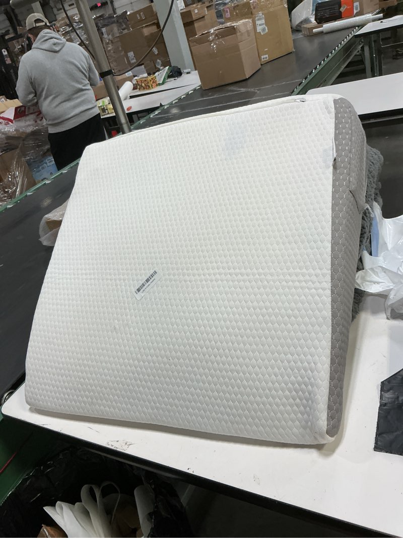 Condition photo showing Good Condition for Bedluxe Wedge Pillow, 8 inch Bed Wedge Pillow for Headboard, Pillow Wedge for Acid Reflux Relief, Sleeping, After Surgery, Snoring, Gerd, Triangle Pillow Wedge - Cooling Memory Foam Top, White/Grey 24*24*8 Inch White Grey