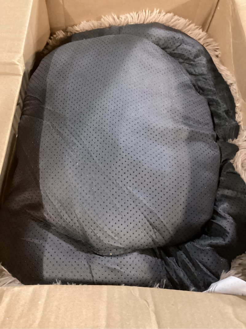 Condition photo showing Good Condition for Bedsure Calming Dog Bed for Small Medium Dogs - Donut Washable Medium Puppy Bed, 27 inches Anti-Slip Round Fluffy Plush Faux Fur Pet Bed, Camel 27"L x 27"W x 8"Th Camel