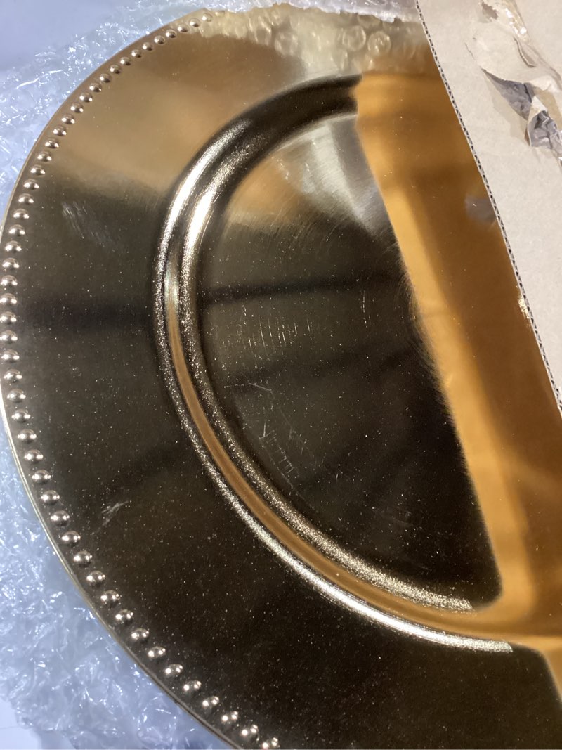 Condition photo showing Good Condition for liyh 8 pcs gold chargers plates 13 inch - gold chargers for dinner plates, irregular design heavy-duty plate charger bulk, suitable for wedding & party- stackable 8pcs fashion gold