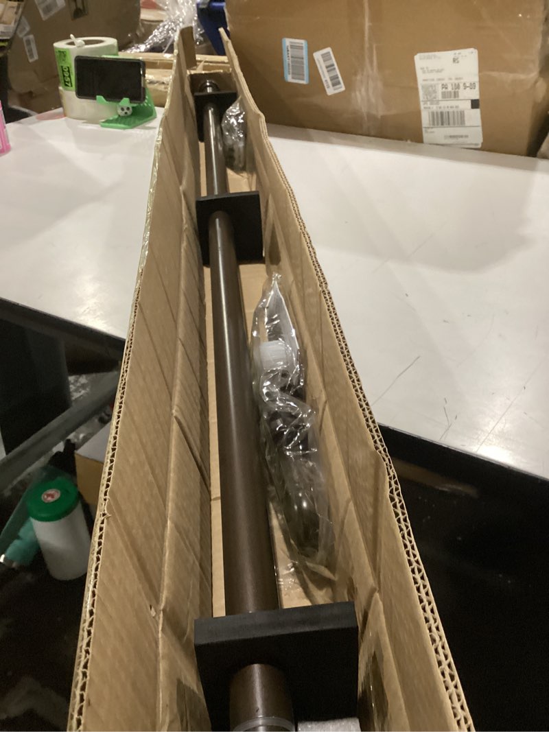 Condition photo showing Good Condition for heavy duty curtain rods, 1 1/8 inch diameter single curtain rod 72-144inch(6-12ft) extendable length with end caps adjustable modern brackets-dark bronze dark bronze 72-144"