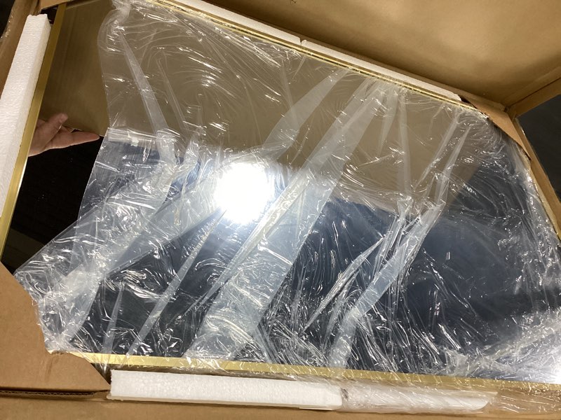 Condition photo showing Good Condition for Delma Bathroom Mirror, Black Framed Bathroom Mirror for Over Sink, High-Definition Vanity Mirror, Versatile Mirror for Bathroom, Hangs Horizontally or Vertically(30x20, Gold) Rect Gold 30"L x 20"W