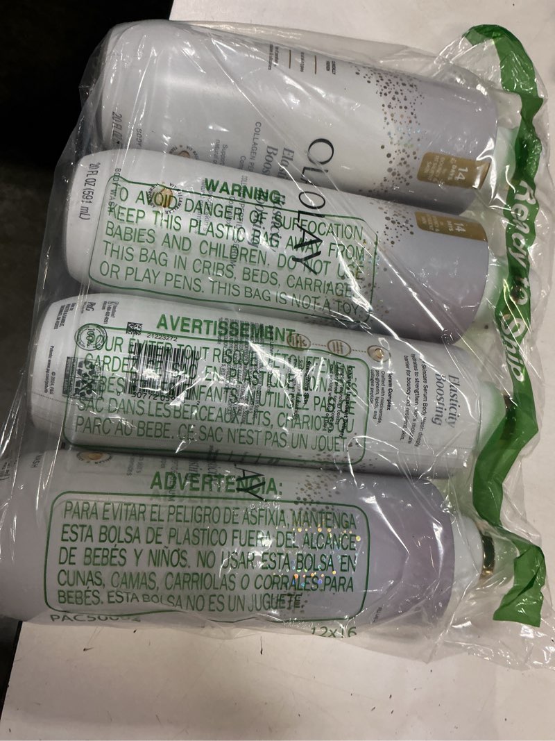 Condition photo showing New/Like New for olay body wash for women, elasticity boosting, collagen peptide serum complex, renews moisture, free of parabens & phthalates, vitamin b3 lameller technology, for all skin types, 20 fl oz (pack of 4) vitamin b3 and collagen 20 fl oz (pack of 4) 20 fl oz (pack of 4)