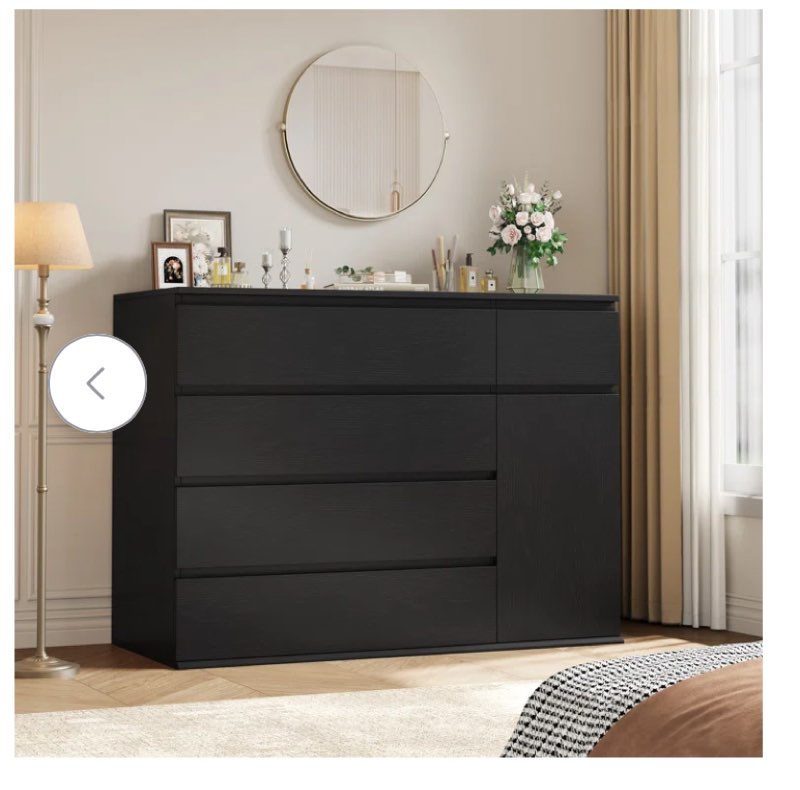 Kardos 39.3" W Wood Combo Dresser With 5 Drawers And 1 Cabinet, Wood Chest of Drawrs