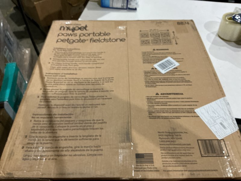 Condition photo showing Good Condition for mypet north states paws portable pet gate: 26-40" wide. pressure mount. no tools needed. made in usa, 23" tall, expandable, durable dog gates for doorways, fieldstone gray