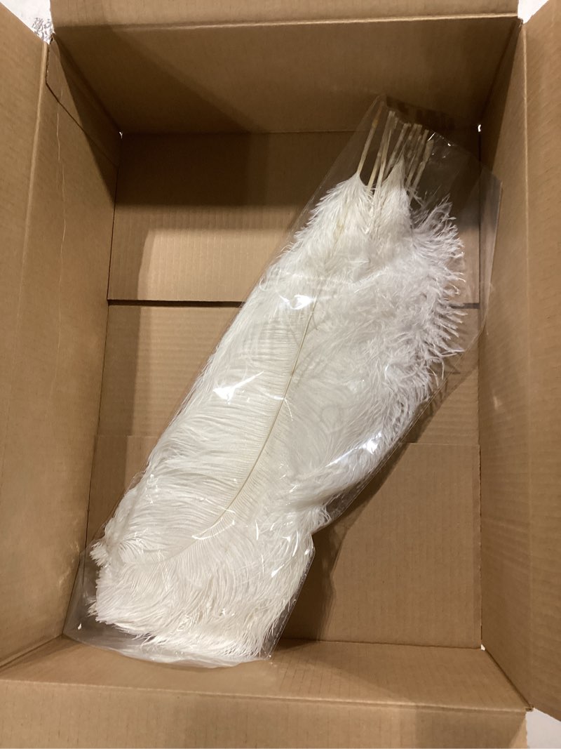 Condition photo showing As Is for THARAHT 12pcs White Ostrich Feathers Natural Bulk 20-22Inch 50cm-55cm for Wedding Party Centerpieces Easter Gatsby and Home Decorate Ostrich Feathers 20-22Inch-12pcs White