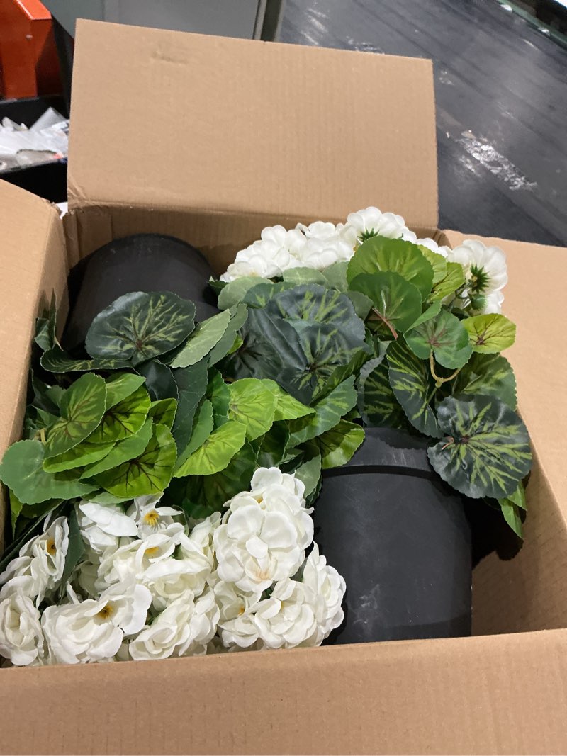 Condition photo showing New/Like New for 2 pcs artificial flowers outdoor potted large - 16’’ artificial geranium potted plant pre-assembly uv resistant white silk flower plants for outdoor indoor home office front door garden decor