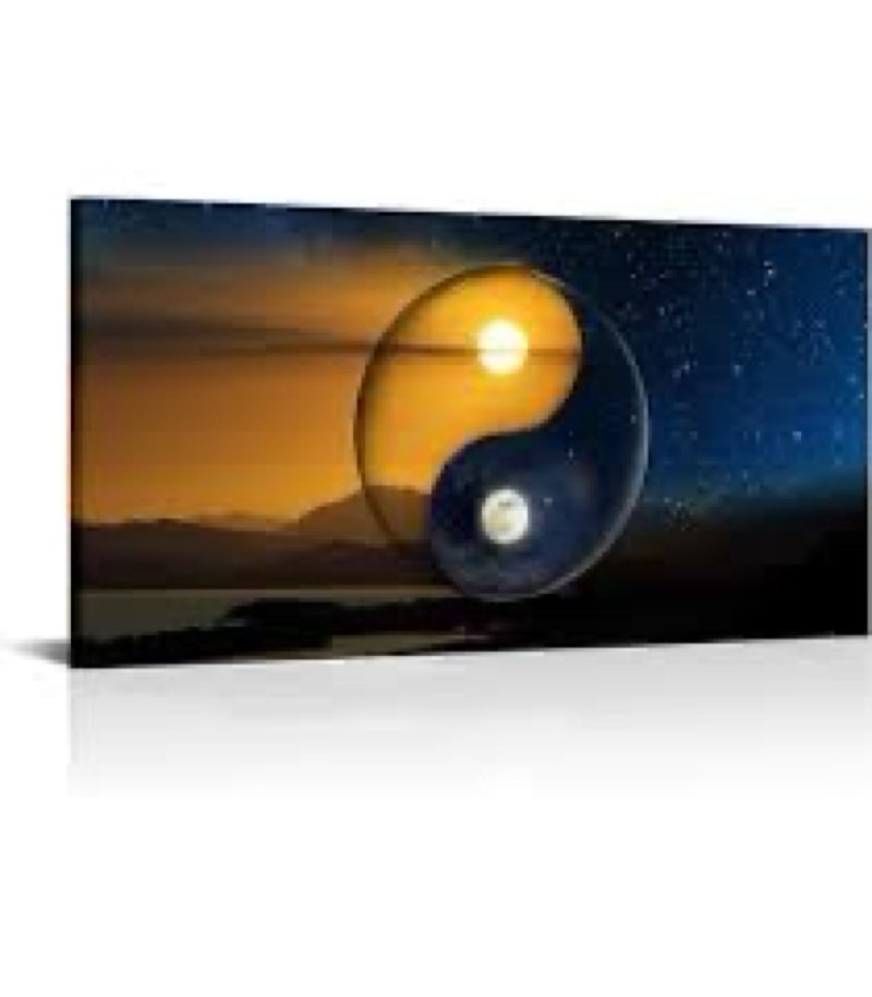 VANSEEING Chinese Yin Yang Symbol Wall Art Canvas Prints Sun and Moon Sunset Night Landscape Picture 20x40 inches 