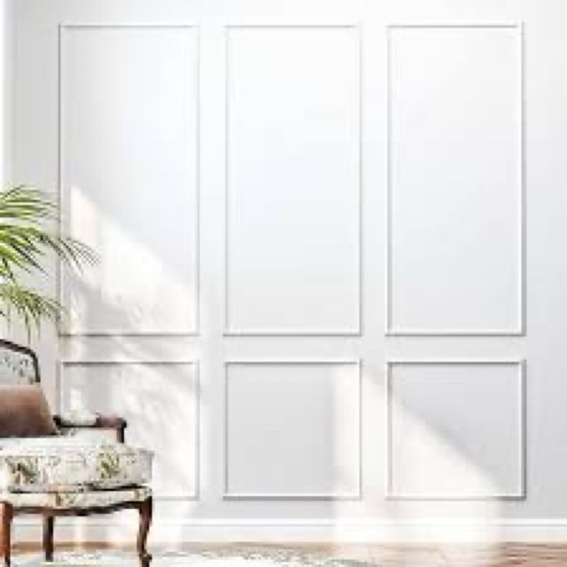 PYOAGT Peel and Stick Wall Molding Kit - 3 Pack 24x54 Inch Pre-Cut White Polymer Panels, No Tools Re