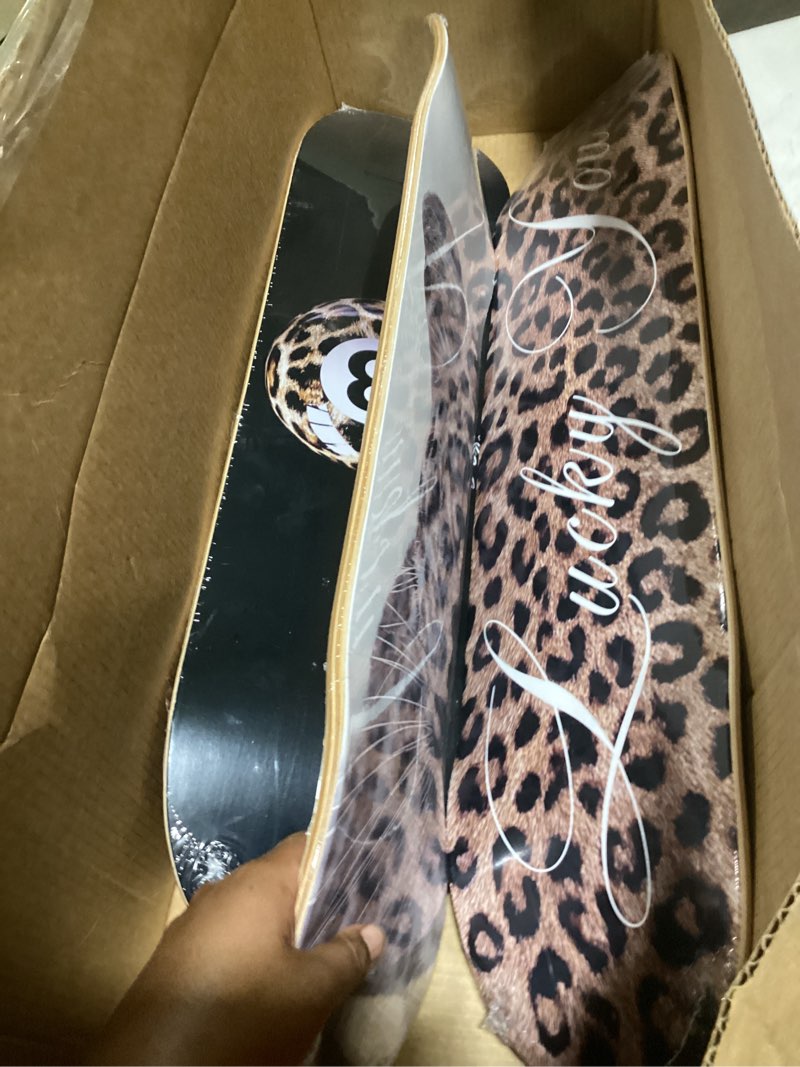 Condition photo showing Good Condition for twodays stockholm cheetah skateboard wall decor - leopard print modern style wall mount art set for men's apartment & dorm, cool skate deck, trendy skater room design (set of 3)