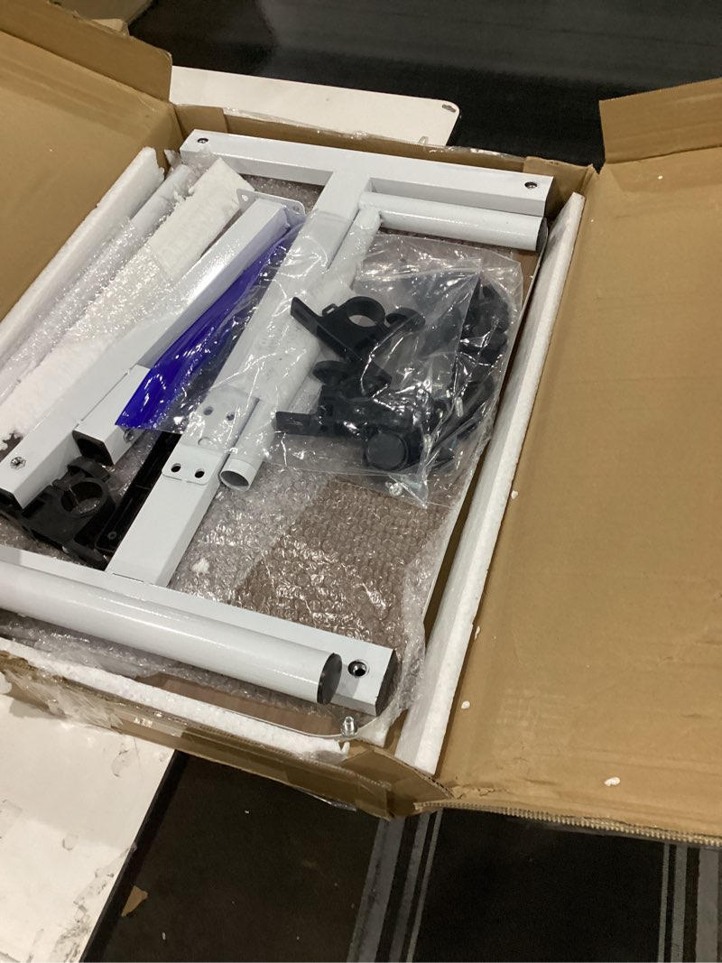 Condition photo showing New/Like New for Tilt-Swivel Dual White Desktop Bed Side Table Tray with Wheels, Adjustable Height Laptop Over Bed Table, Folding Lightweight Hospital Bed Table