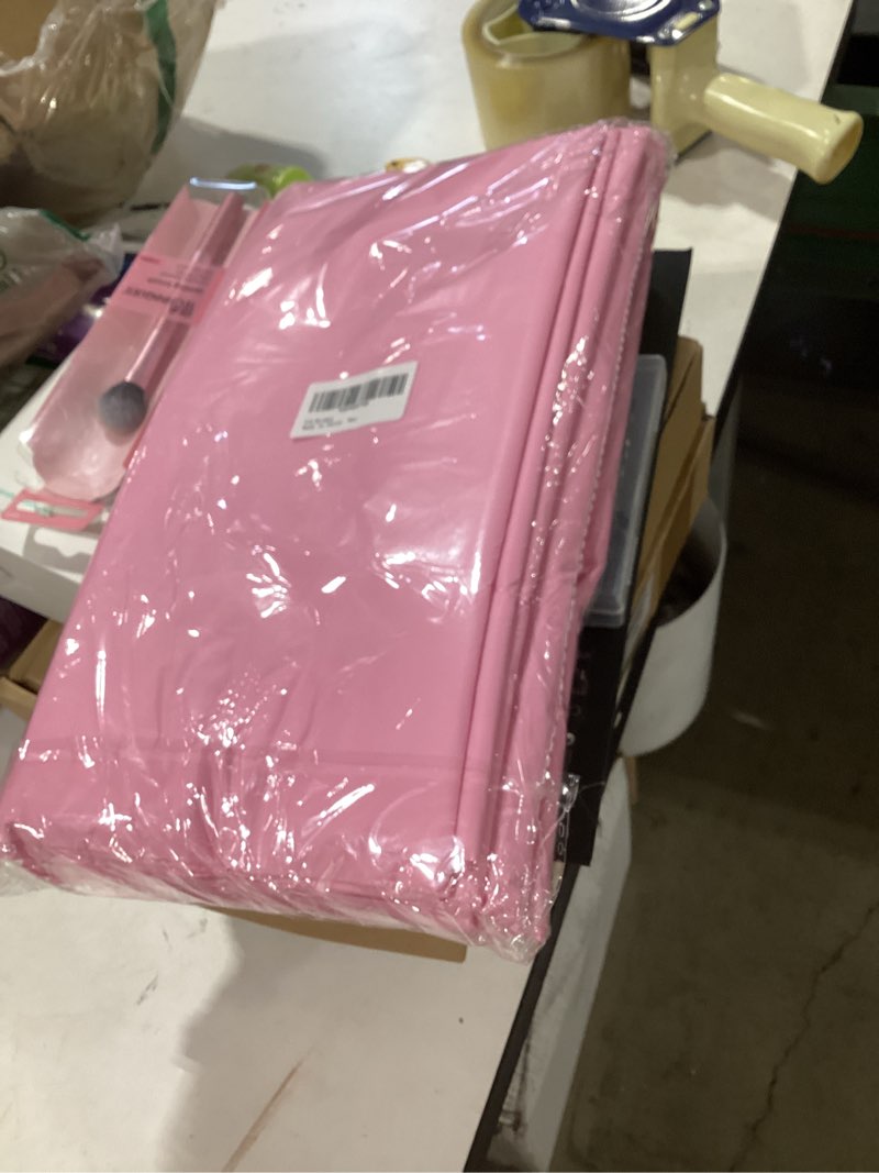 Condition photo showing New/Like New for 10 pack premium disposable plastic tablecloth 54" x 108" rectangle table cover for birthdays weddings christmas anniversary buffet table (pink) pink 54" x 108" rectangle