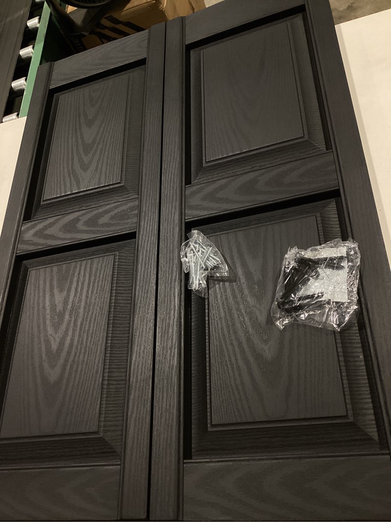 Condition photo showing New/Like New for raised panel vinyl shutters