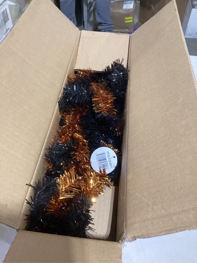 Condition photo showing As Is for National Tree Company Tinsel Tree, Black, Orange, Halloween Collection, 24 in