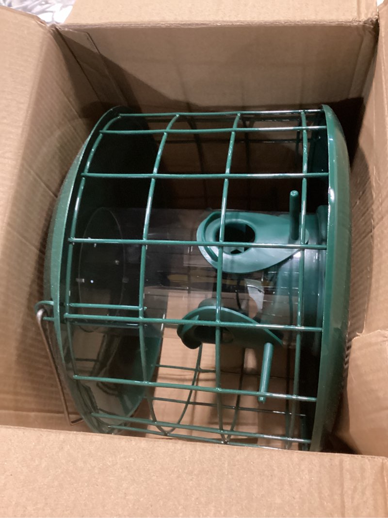 Condition photo showing Good Condition for Kingsyard Tube Squirrel Proof Bird Feeders for Outdoor Hanging, Metal Caged Bird Feeder with Rain Proof Covered for Wildbirds Finches Bluebird, 4 Feeding Ports, Green