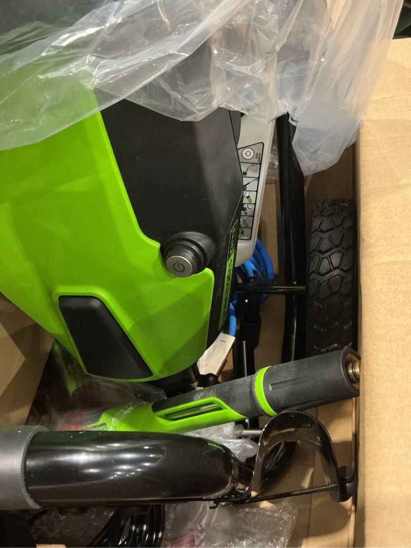 Condition photo showing As Is for greenworks 3000-psi 2.0-gpm cold water electric pressure washer with 5 spray tips