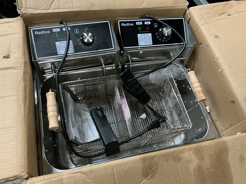 Condition photo showing As Is for electric deep fryer 3400w hot 21qt/20l commercial deep fryers with 2 independent use baskets countertop oil fryer for restaurant use and home kitchen