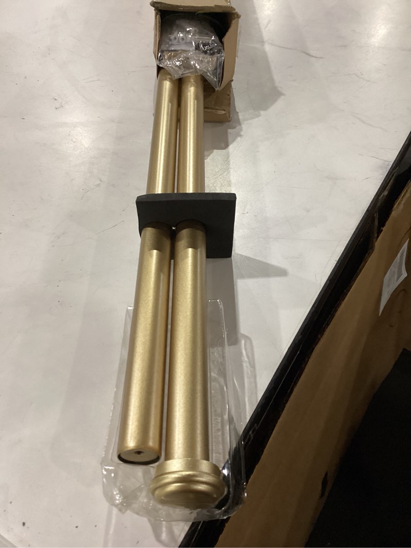 Condition photo showing New/Like New for EXCLUSIVE HOME Topper 1" Curtain Rod and Coordinating Finial Set, Gold, Adjustable 66"-120" Gold 66 - 120