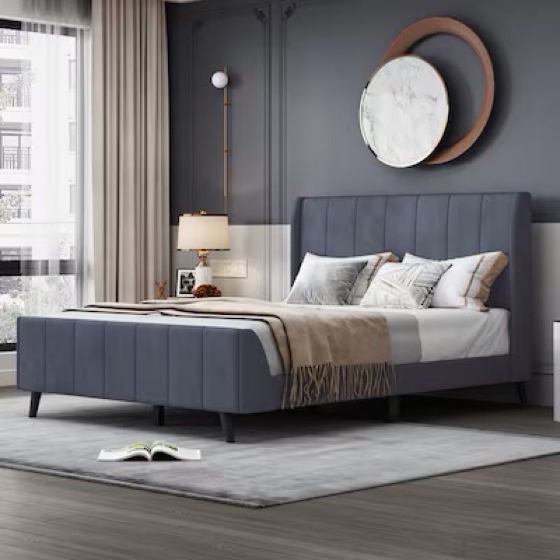 ModernLuxe Gray Full Wood Platform Bed