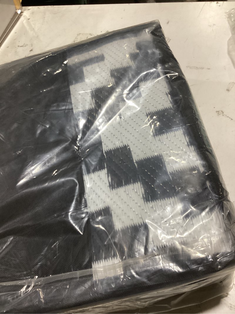 Condition photo showing As Is for sand mine waterproof outdoor rug 5x8 ft, plastic reversible rug, modern area rug, large floor mat for outdoors, rv, patio, backyard, deck, picnic, beach, camping (5' x 8', black & white lattice) black & white 5'x 8'