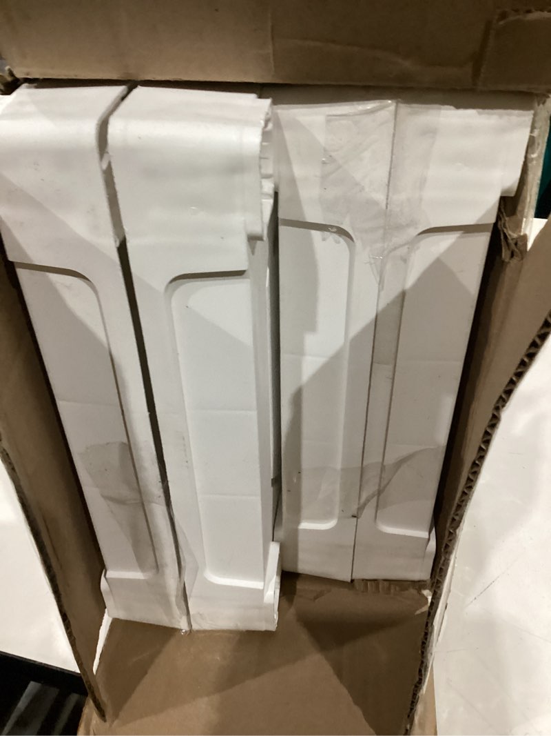 Condition photo showing As Is for oskar heavy duty plastic storage shelves- for garage, kitchen, bathroom basement, kids room, toys,stackable 4-tier white, organizer rack for books shoes, pantry, cleaning and closet organization