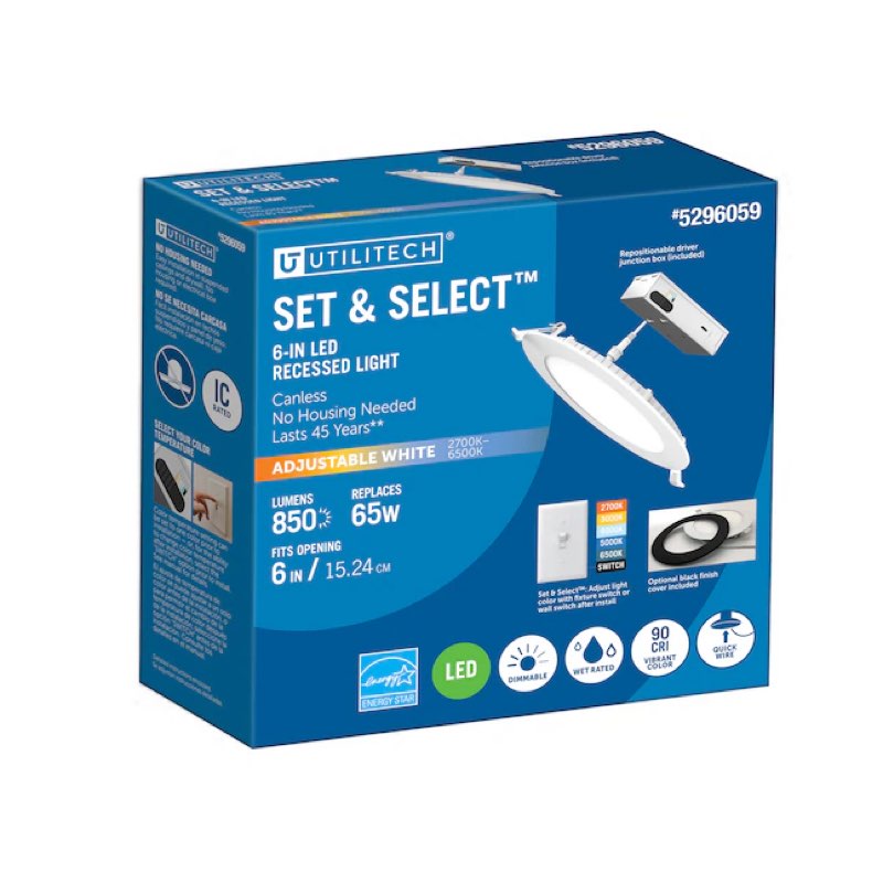 Utilitech Set Select White/Black 6-in 850 -Lumens Switchable white Round Dimmable LED Canless
