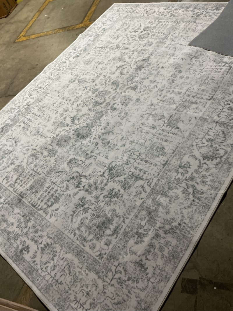 Condition photo showing Good Condition for gray area rug 8x10 machine washable large vintage living room distressed non slip carpet traditional indoor bedroom grey retro floral accent throw rug for office kitchen dining room 8' x 10' (rectangular) accent | grey