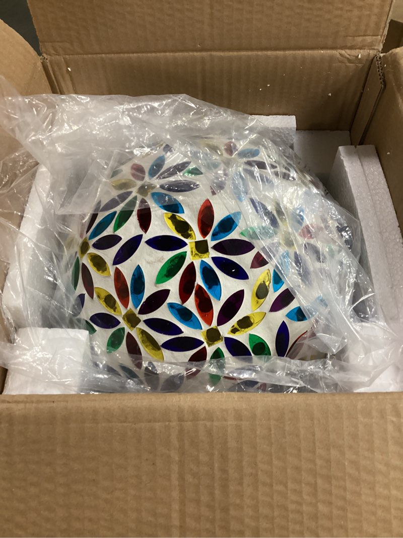 Condition photo showing Good Condition for voreen mosaic glass gazing ball, 10" handmade reflective garden globe, outdoor patio lawn yard decor sphere, blue & amber colorful design