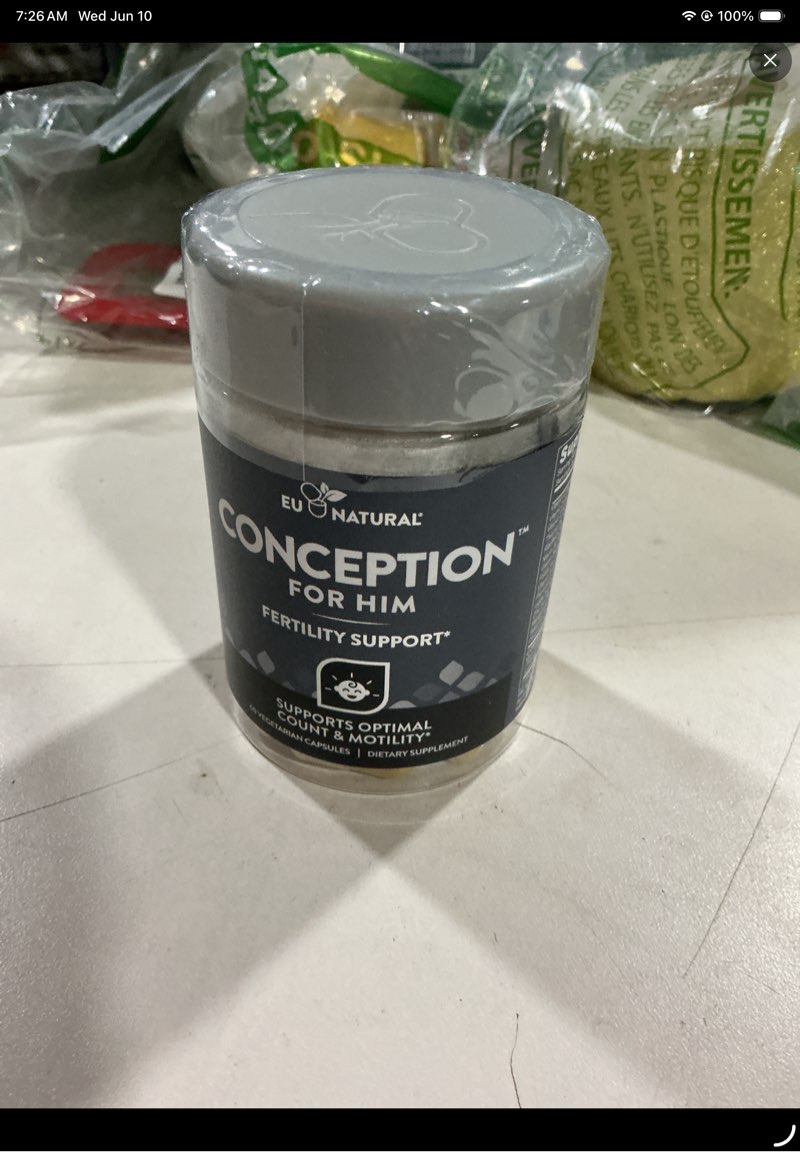 Condition photo showing New/Like New for eu natural conception for him - male fertility supplements with ashwagandha, folate & zinc - sperm count, motility & strength support - fertility support for men, 60 vegetarian capsules men 60 count