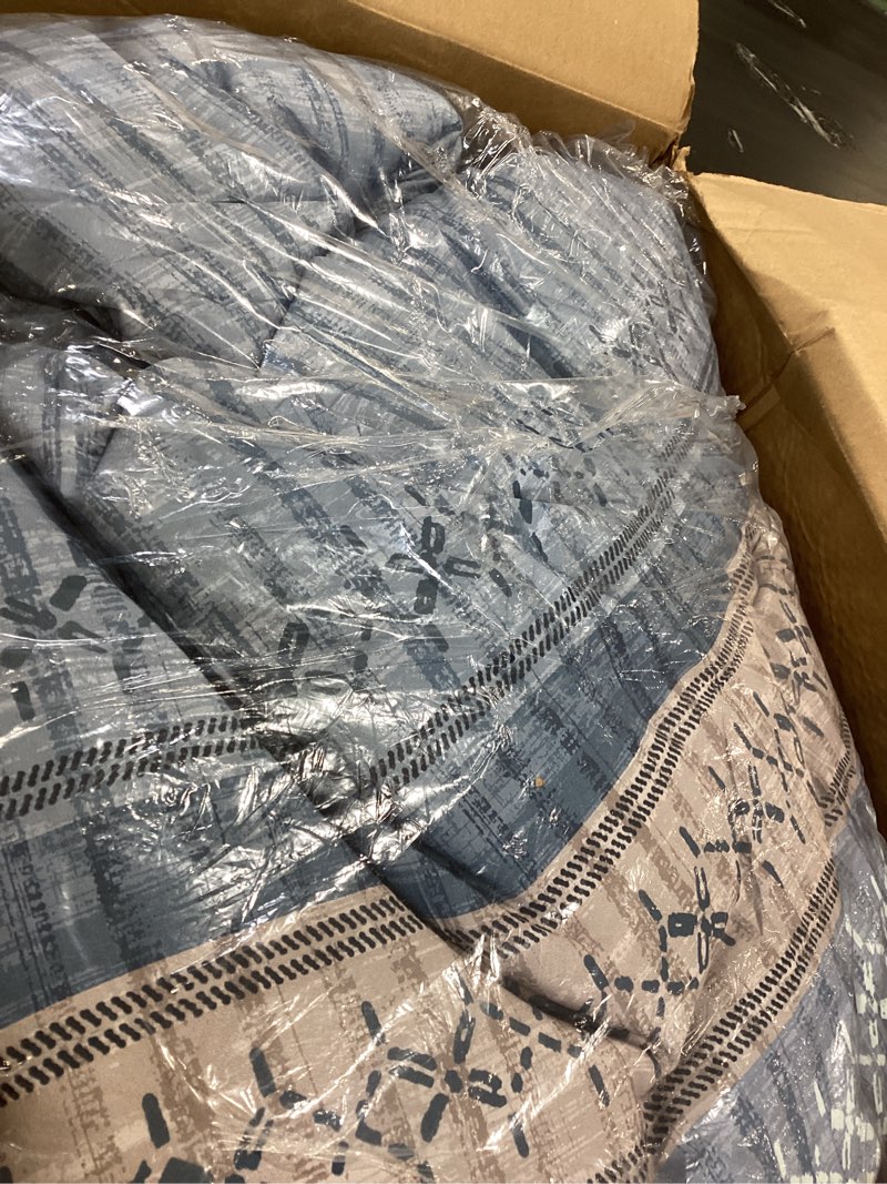 Condition photo showing Good Condition for dintszyayue blue comforter set queen size, 8 pieces boho striped bed in a bag soft microfiber bedding set for all season queen 90“×90” blue
