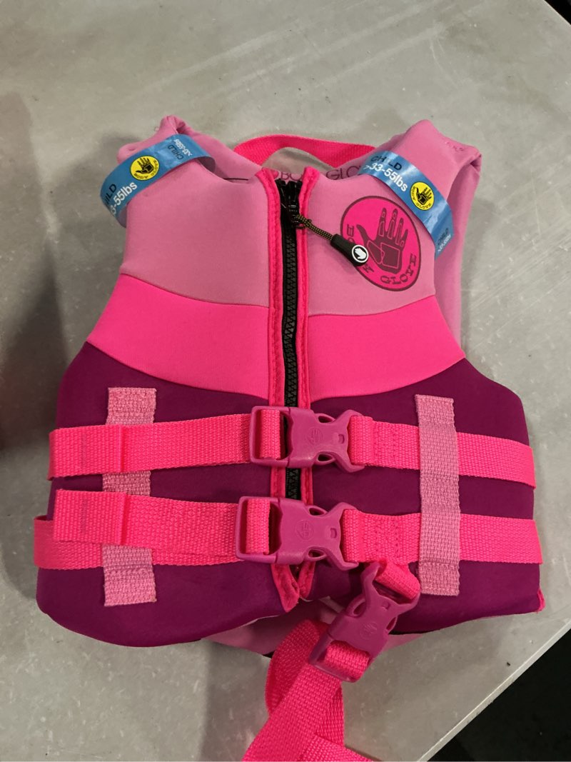 Condition photo showing Good Condition for body glove child's neoprene pfd life jacket and vest, girl, 33-55 lbs., pink