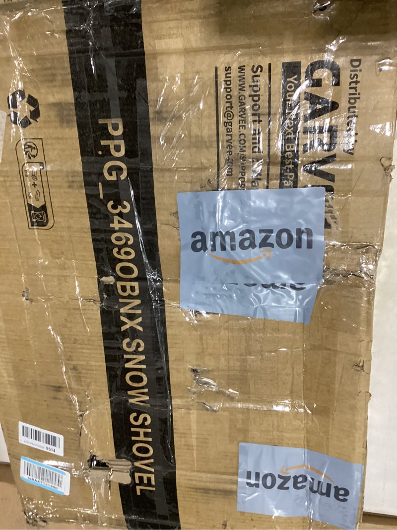 Condition photo showing As Is for Heavy-Duty Snow Pusher with Wheels, 29" Snow Shovel Plow for Driveway, 5-Position Adjustable Handle,