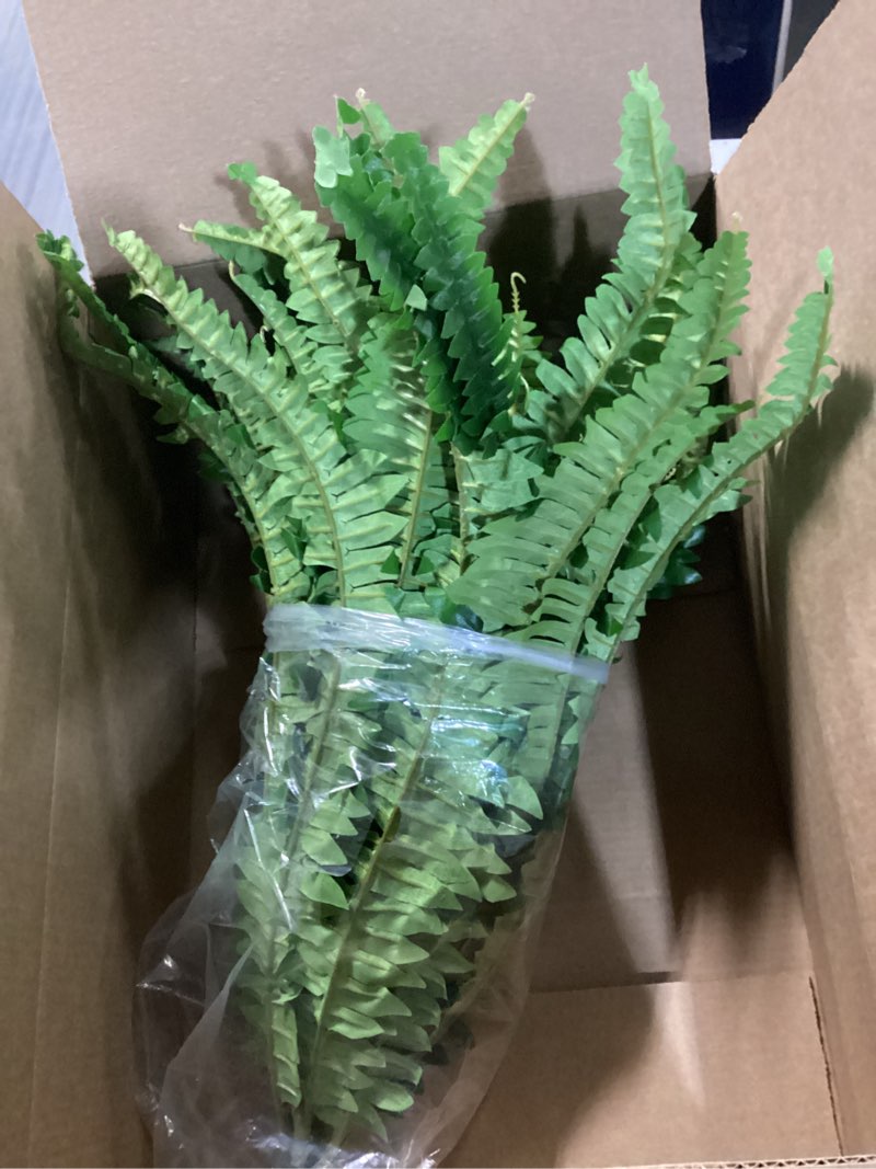 Condition photo showing As Is for artificial ferns for outdoors & indoors, 51in fake fern large plants with 66 fronds, uv resistant faux greenery suitable for entrance planter porch garden hall home office decor