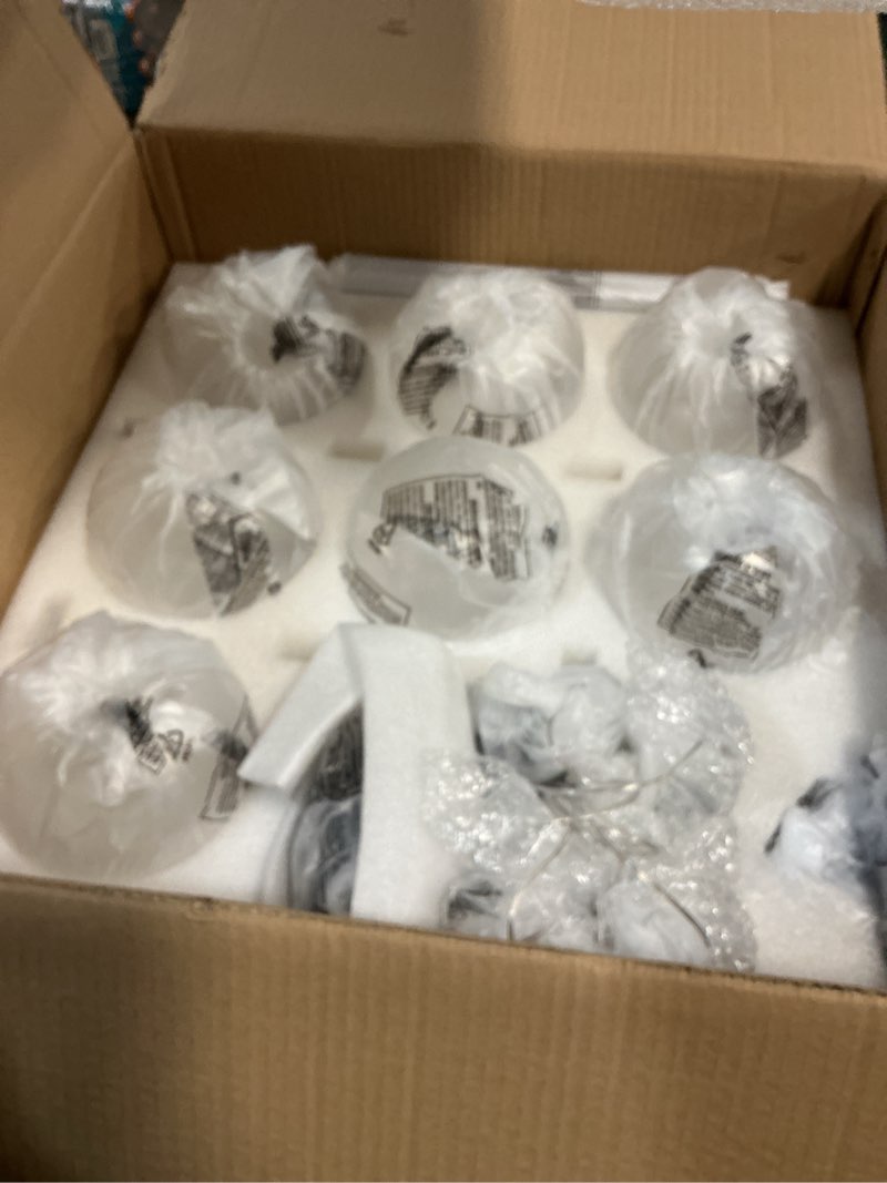 Condition photo showing New/Like New for Modern Bubble Chandelier, 7-Light Clear Glass LED Globe Chandelier Lighting, Dual-use Pendant Ceiling Light Fixture with Rod for Dining Room Bedroom Kitchen Island Black LED 7 Lights