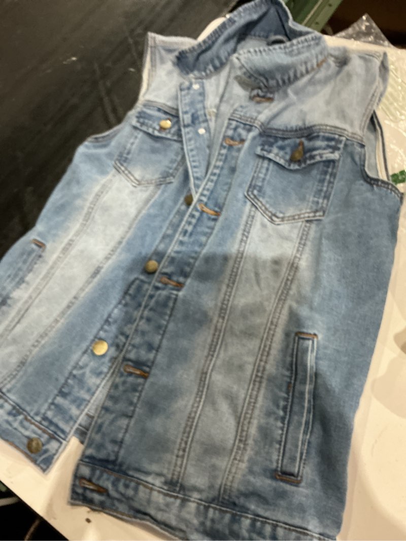Condition photo showing Good Condition for similar))ryannology mens denim sleeveless shirts cowboy jean vest casual button down slim fit work cotton tops with pockets blue medium