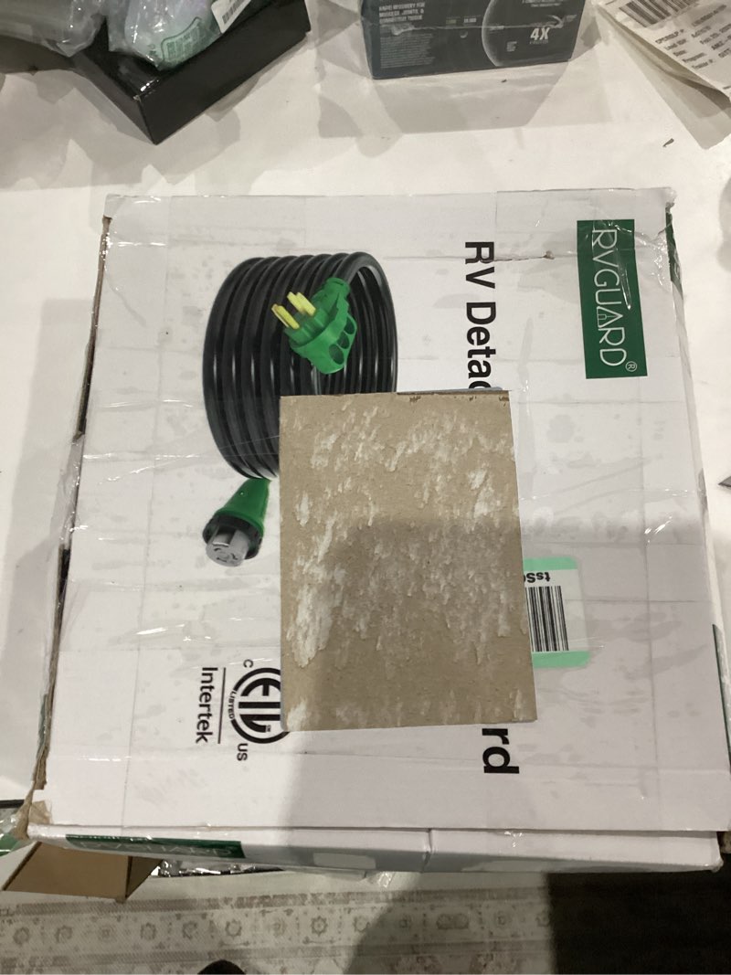 Condition photo showing Good Condition for RVGUARD 50 Amp 25 Foot RV Power Cord, 14-50P to SS2-50R Generator Extension Cord, Heavy Duty STW Cord with LED Power Indicator and Cord Organizer, Green, ETL Listed